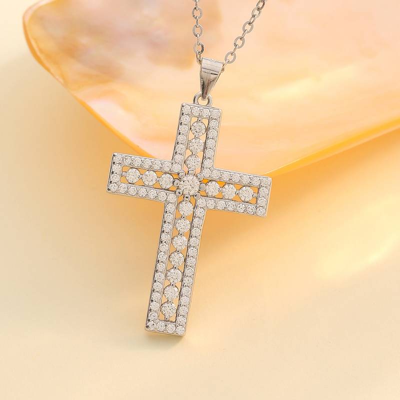MP0015款S925银镀18K白金Moissanite十字架Pendant0.38ct
