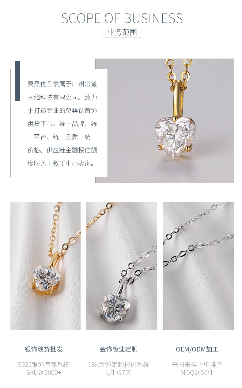MP0018款S925银镀18K黄金心形切割莫桑钻吊坠0.8CT - 3