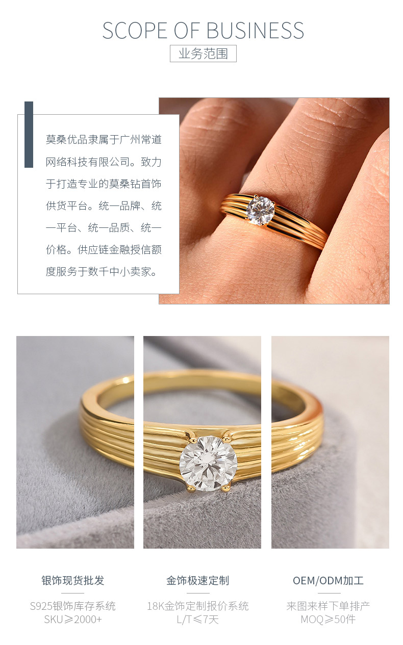 MR0037款S925银镀18K黄金圆形莫桑钻女戒0.5ct - 3