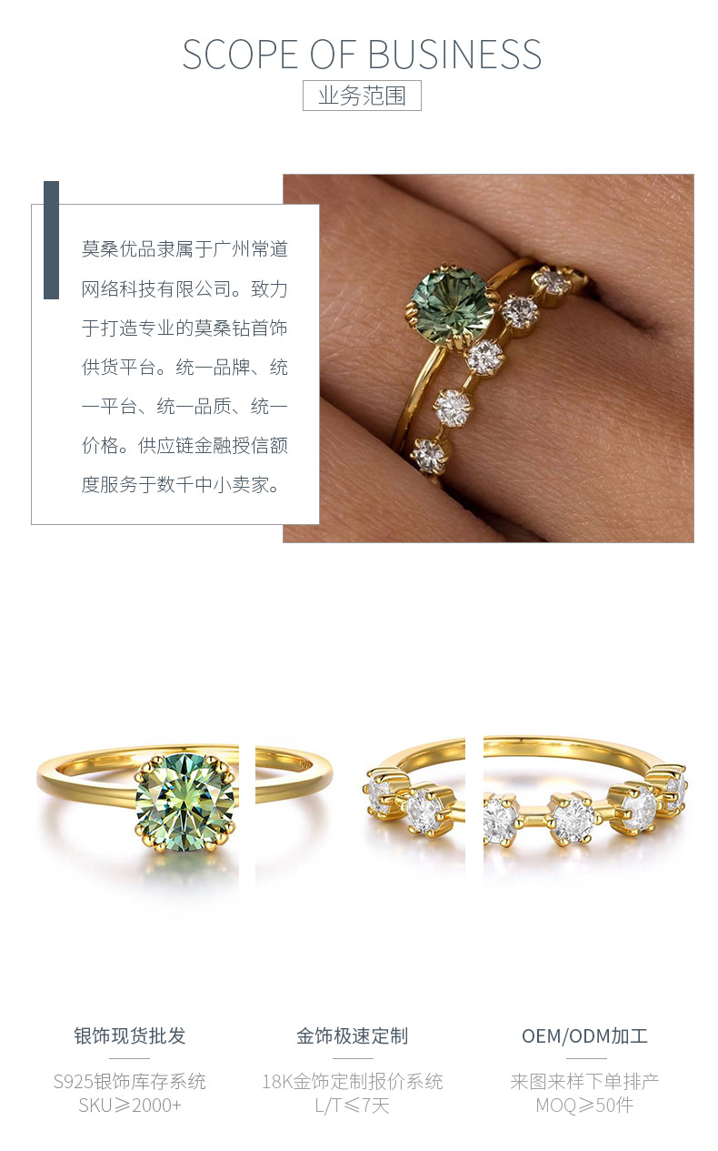 MR0060款S925银镀18K黄金绿色圆形莫桑石女套戒1.0CT - 3