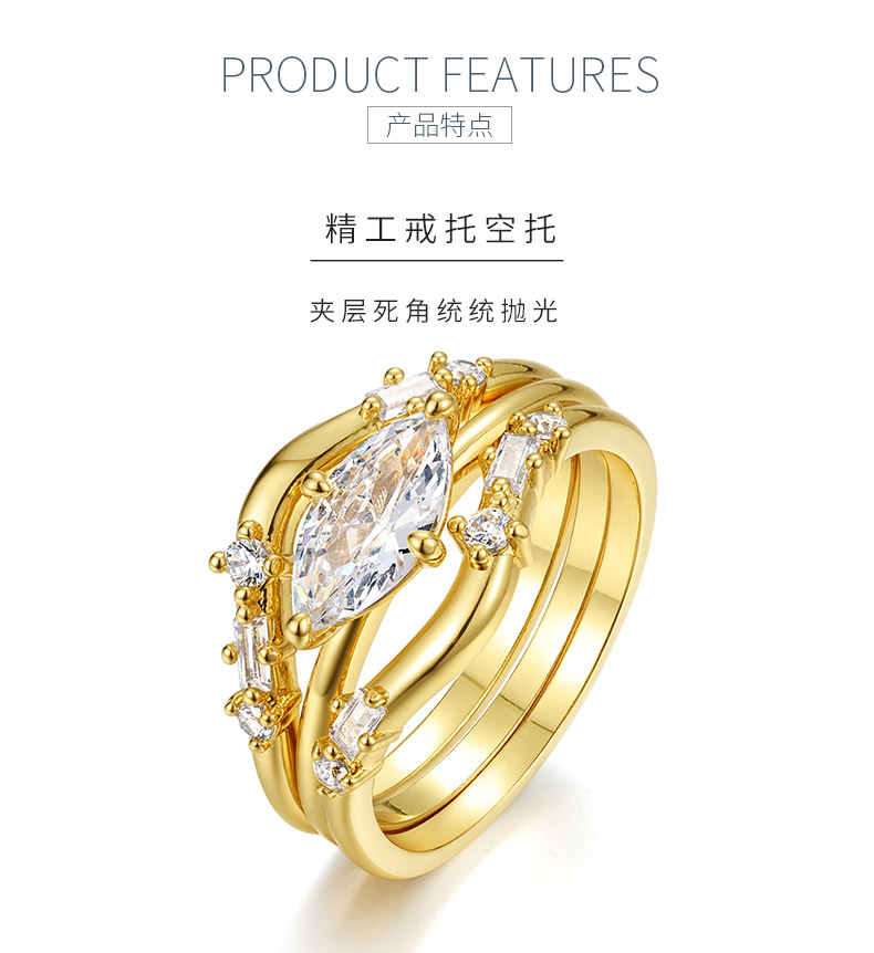 MR0064款S925银镀18K黄金马眼形莫桑钻女套戒1.0CT - 5