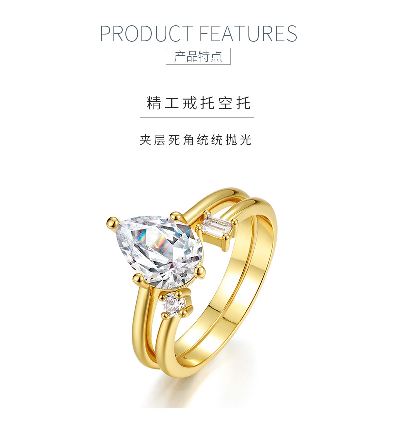 MR0065款S925银镀18K黄金水滴形莫桑钻女套戒2.5CT - 5