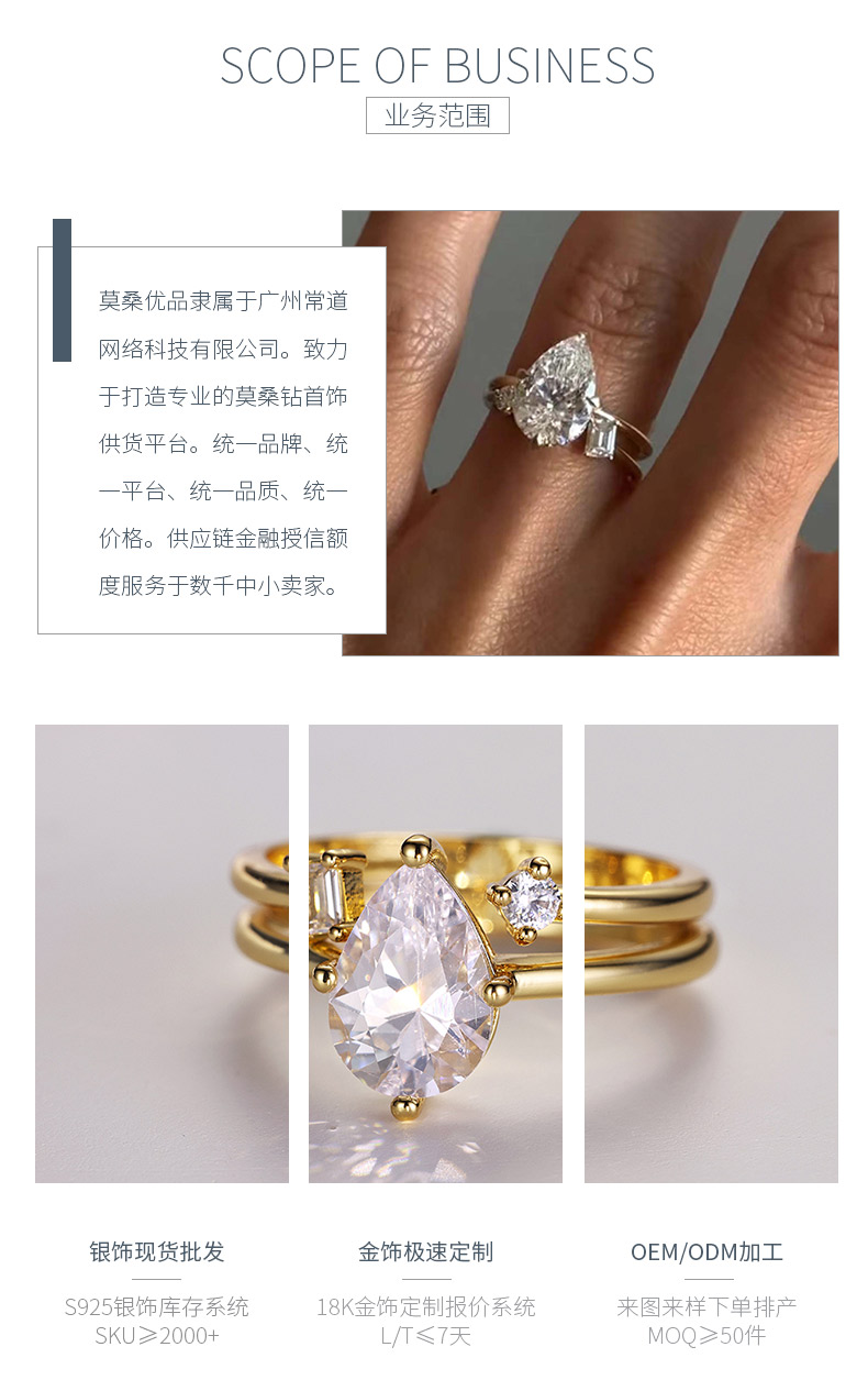 MR0065款S925银镀18K黄金水滴形莫桑钻女套戒2.5CT - 3
