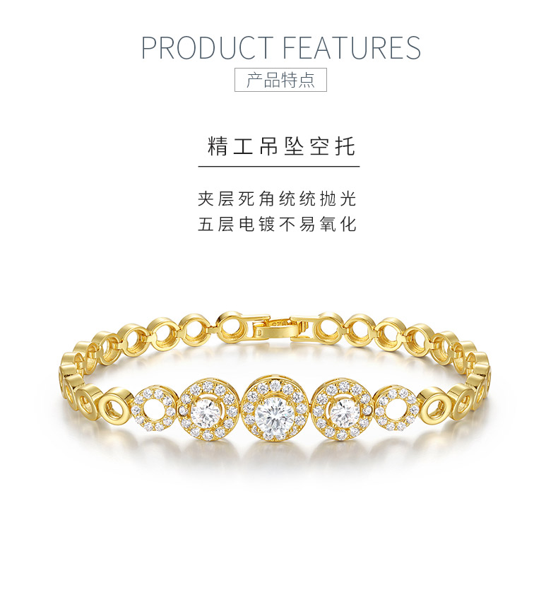 MB0009款S925银镀18K金镶嵌圆形莫桑石手链1.6CT - 5
