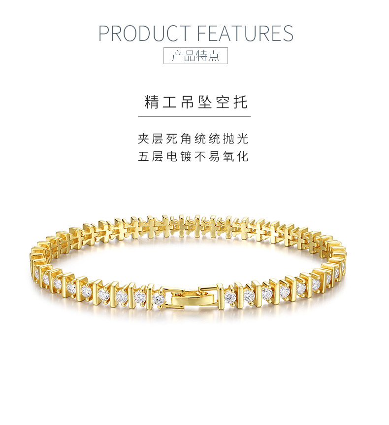 MB0011款S925银镀18K黄金镶嵌圆形莫桑石网球手链4.2CT - 5