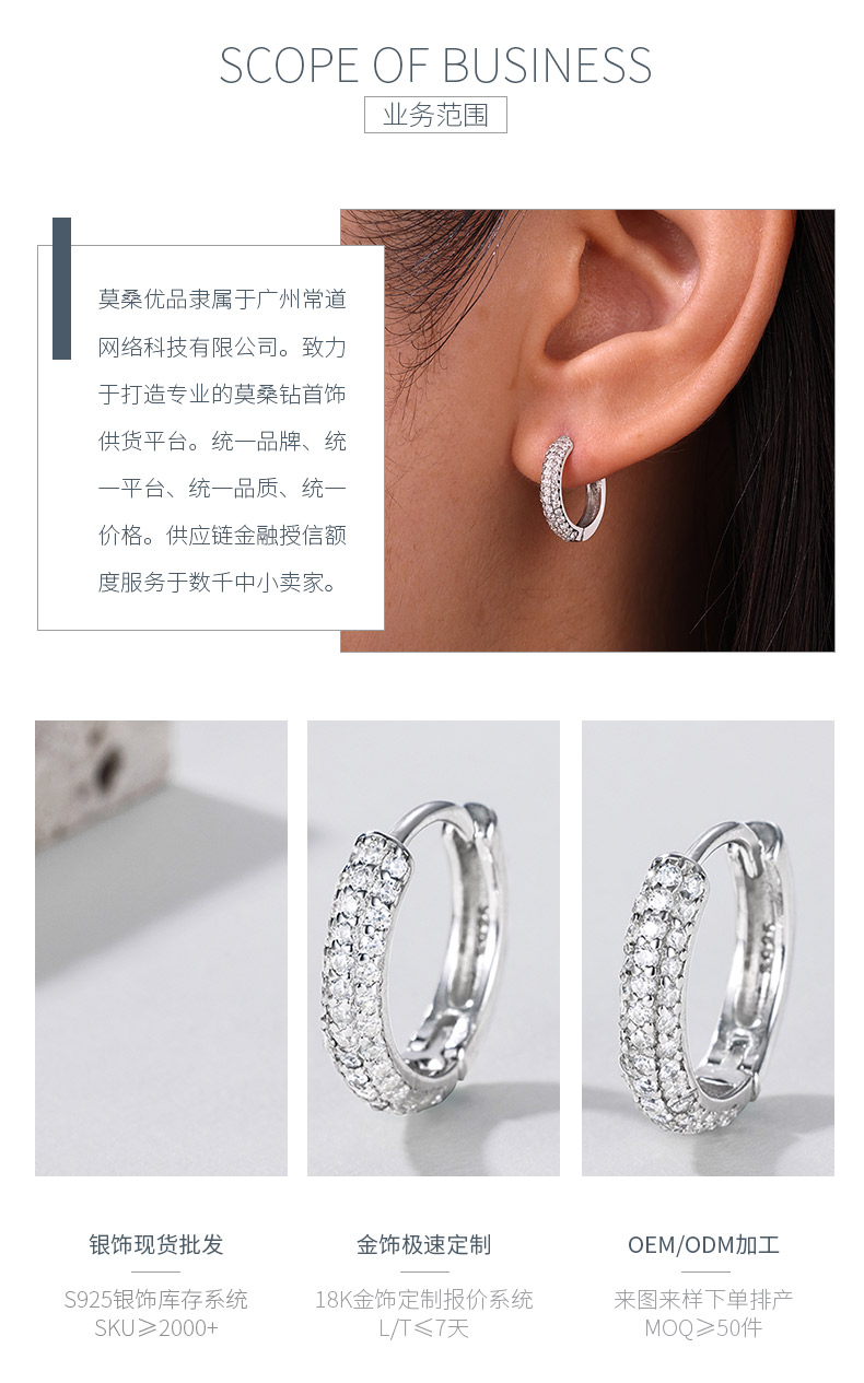 ME0013款S925银镀18K白金耳环莫桑钻0.43CT - 3