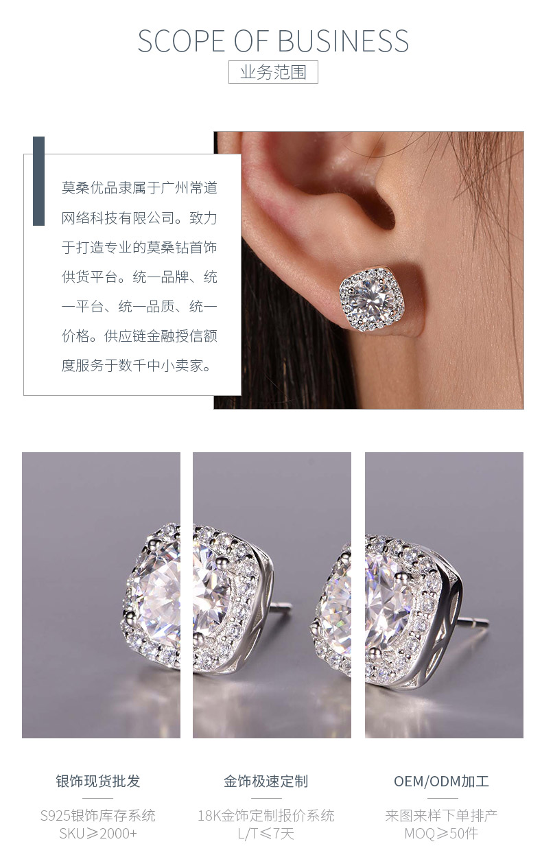 ME0014款S925银镀18K白金耳环莫桑钻2.4CT - 3