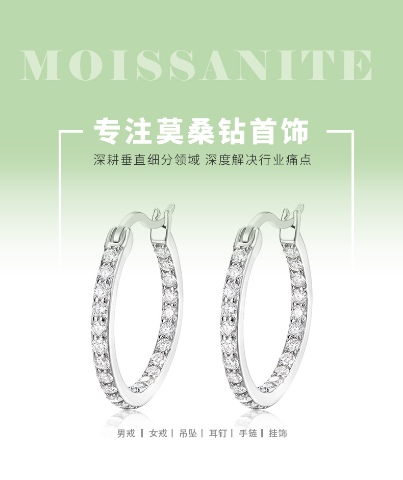 ME0015款S925银镀18K白金耳环莫桑钻0.92CT - 1