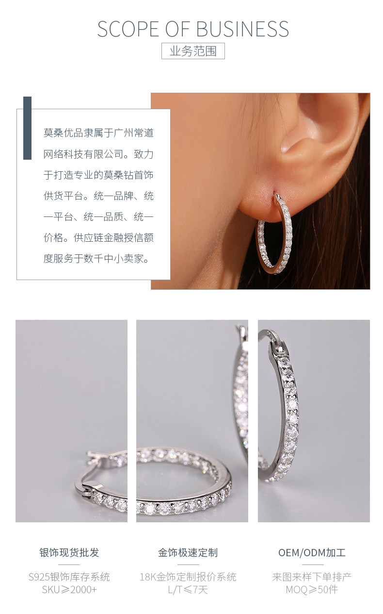 ME0015款S925银镀18K白金耳环莫桑钻0.92CT - 3
