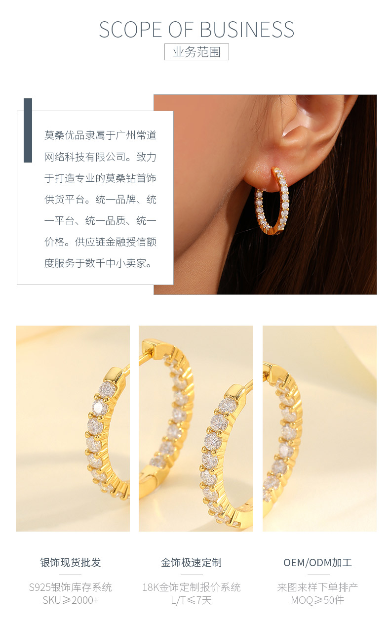 ME0016款S925银镀18K黄金耳环莫桑钻2.16CT - 3