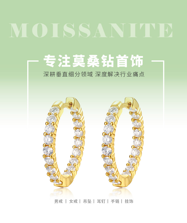ME0016款S925银镀18K黄金耳环莫桑钻2.16CT - 1