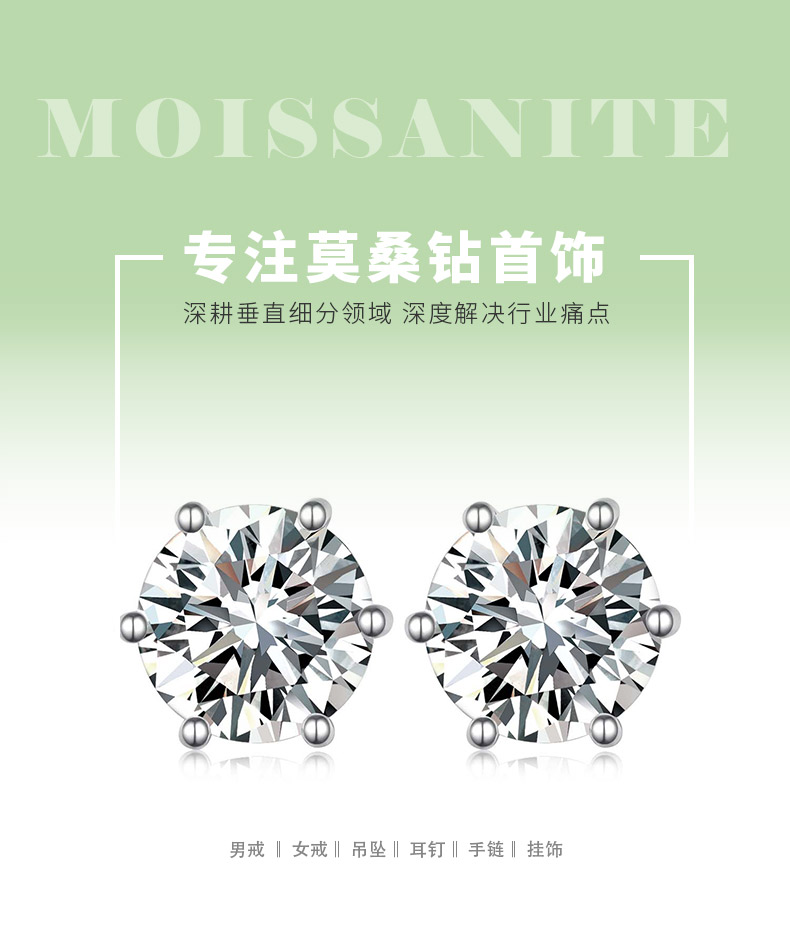 ME0019款S925银镀18K白金耳钉莫桑钻2.0CT/ 4.0CT - 1