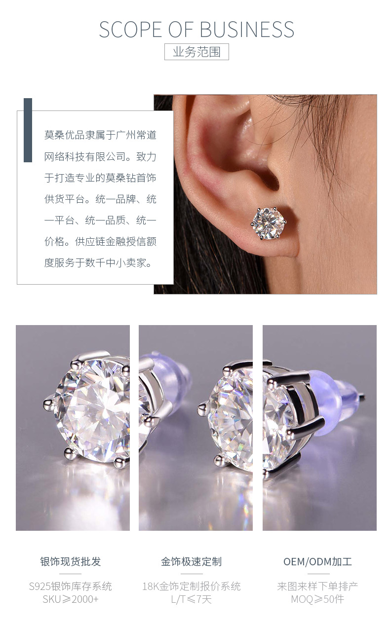 ME0019款S925银镀18K白金耳钉莫桑钻2.0CT/ 4.0CT - 3