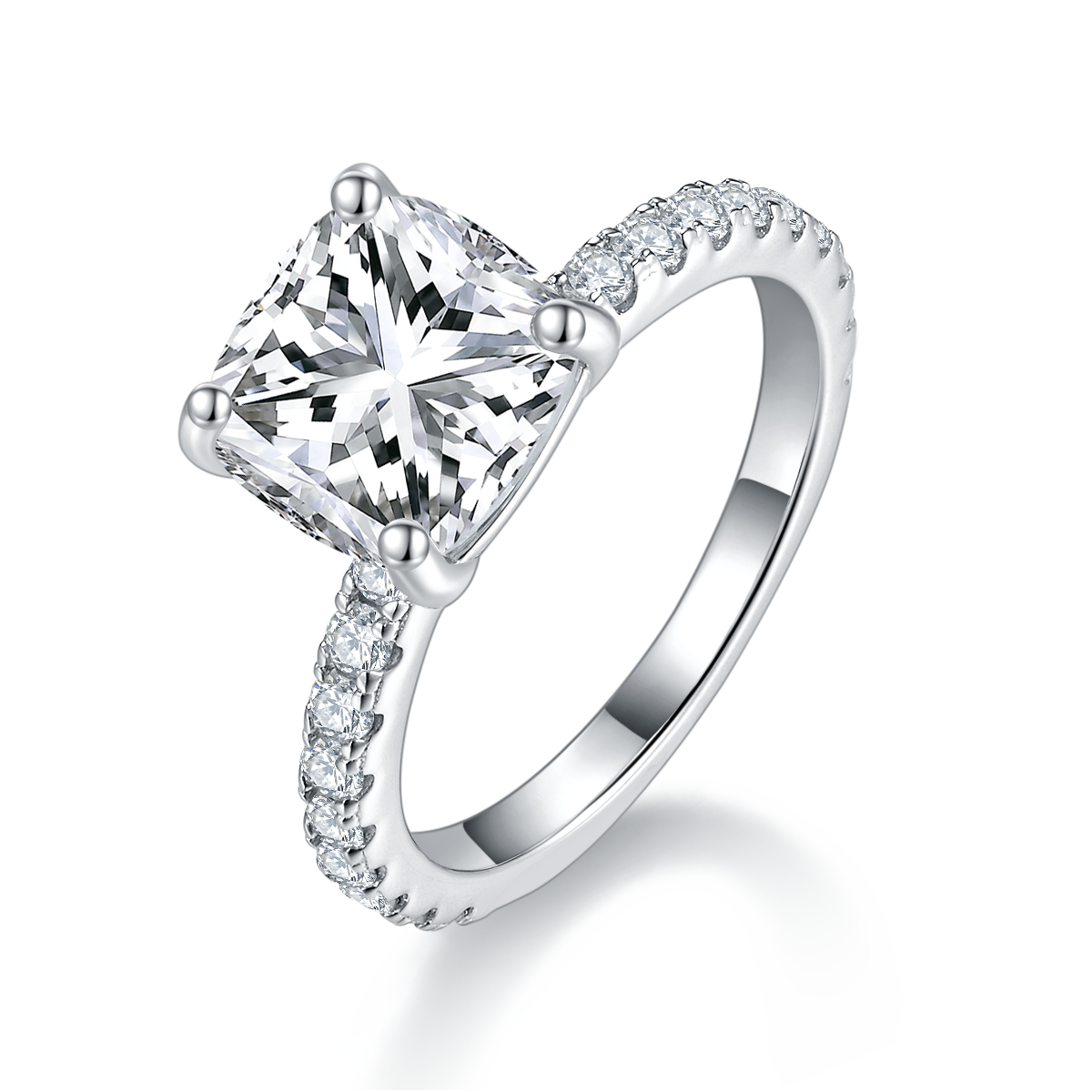 R231214037款S925银镀18K白金枕形MoissaniteWomen's Ring8.5*8mm.5mm/3.0ct