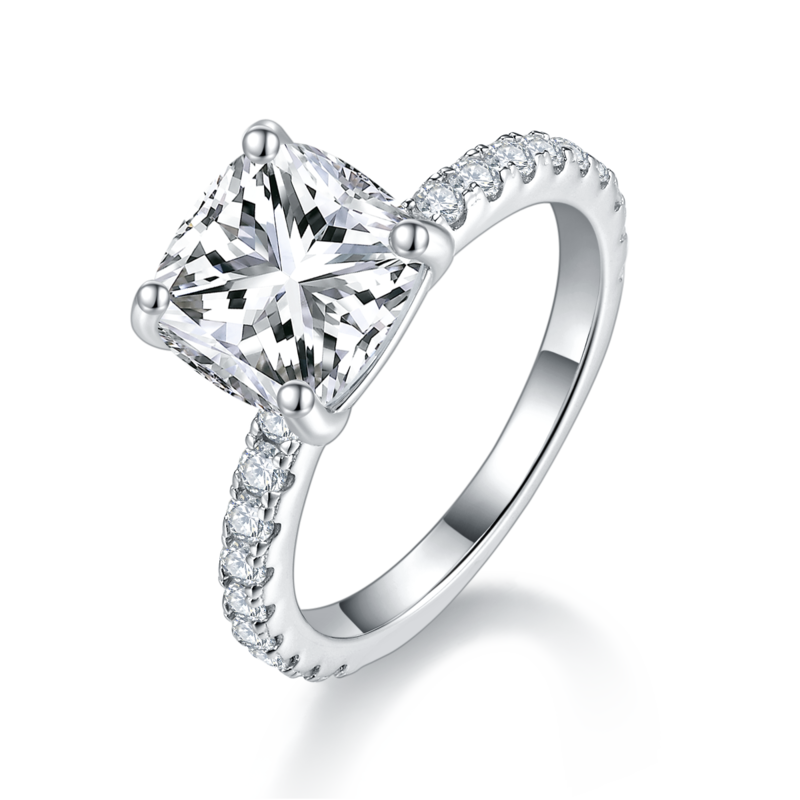 R231214037款S925银镀18K白金枕形MoissaniteWomen's Ring8.5*8mm.5mm/3.0ct