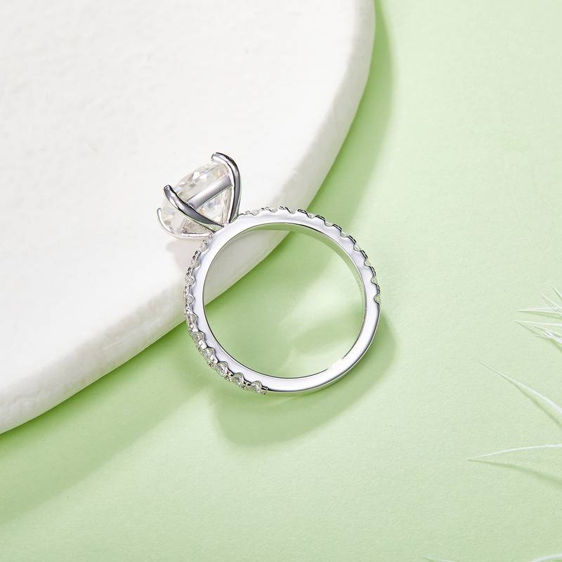 R231214037款S925银镀18K白金枕形MoissaniteWomen's Ring8.5*8mm.5mm/3.0ct