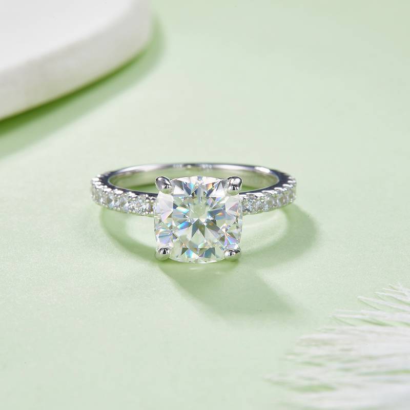 R231214037款S925银镀18K白金枕形MoissaniteWomen's Ring8.5*8mm.5mm/3.0ct