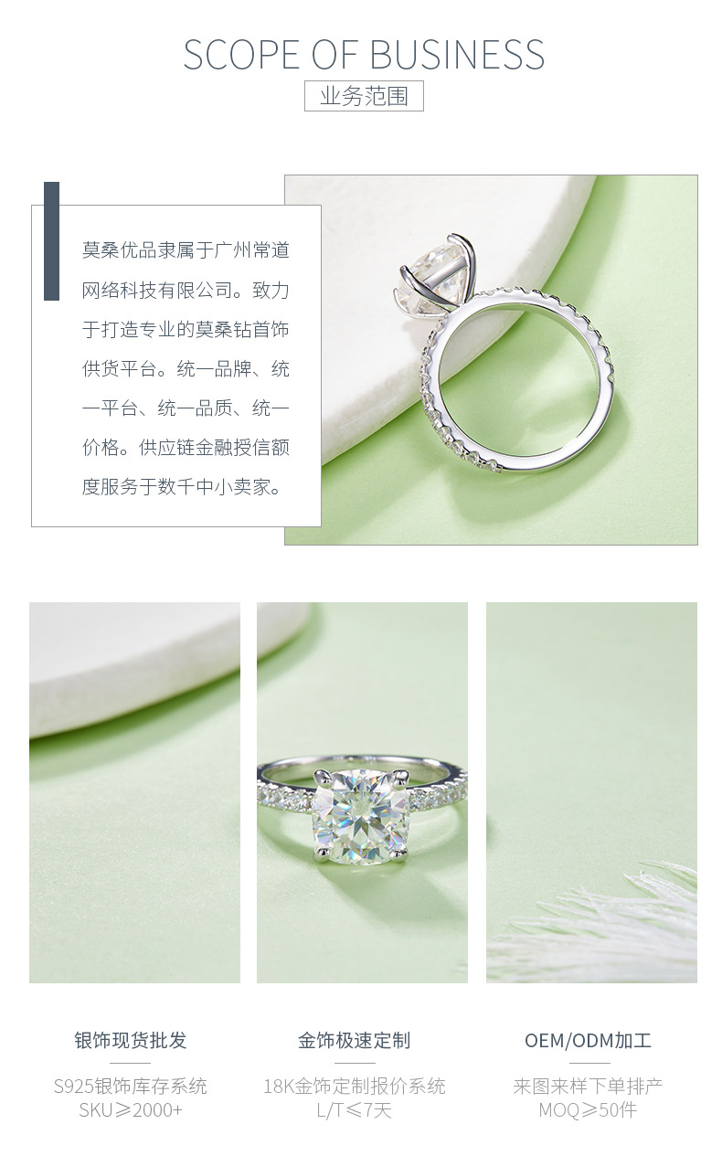 R231214037款S925银镀18K白金枕形莫桑钻女戒8.5*8.5mm/3.0CT - 3