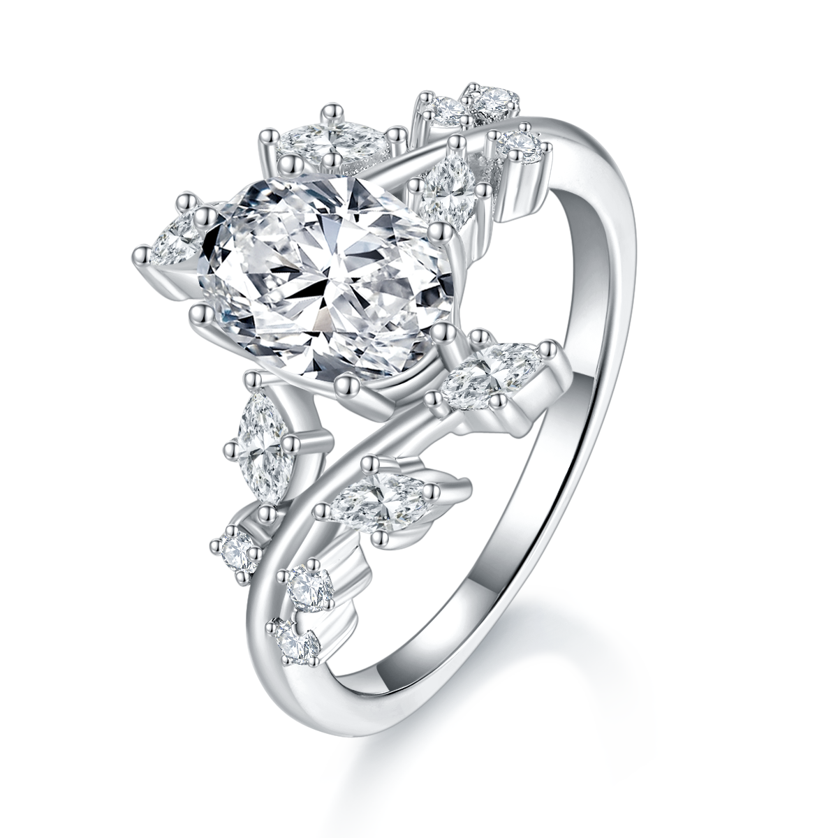 R240820034款S925银镀18K白金旦形莫桑钻女戒主石7*9mm/2.0CT