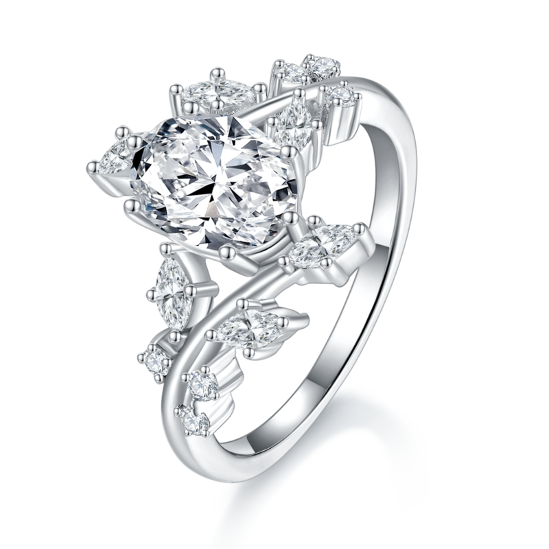 R240820034款S925银镀18K白金旦形莫桑钻女戒主石7*9mm/2.0CT