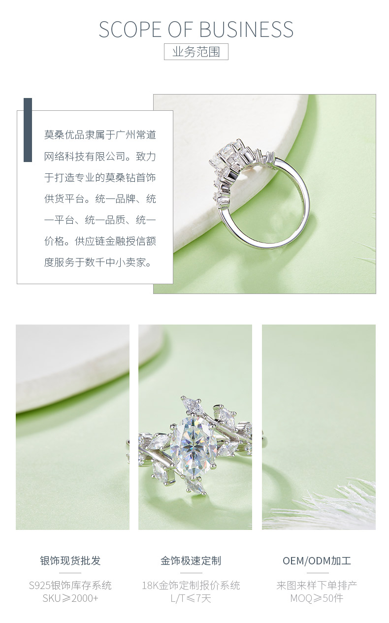 R240820034款S925银镀18K白金旦形莫桑钻女戒主石7*9mm/2.0CT - 3