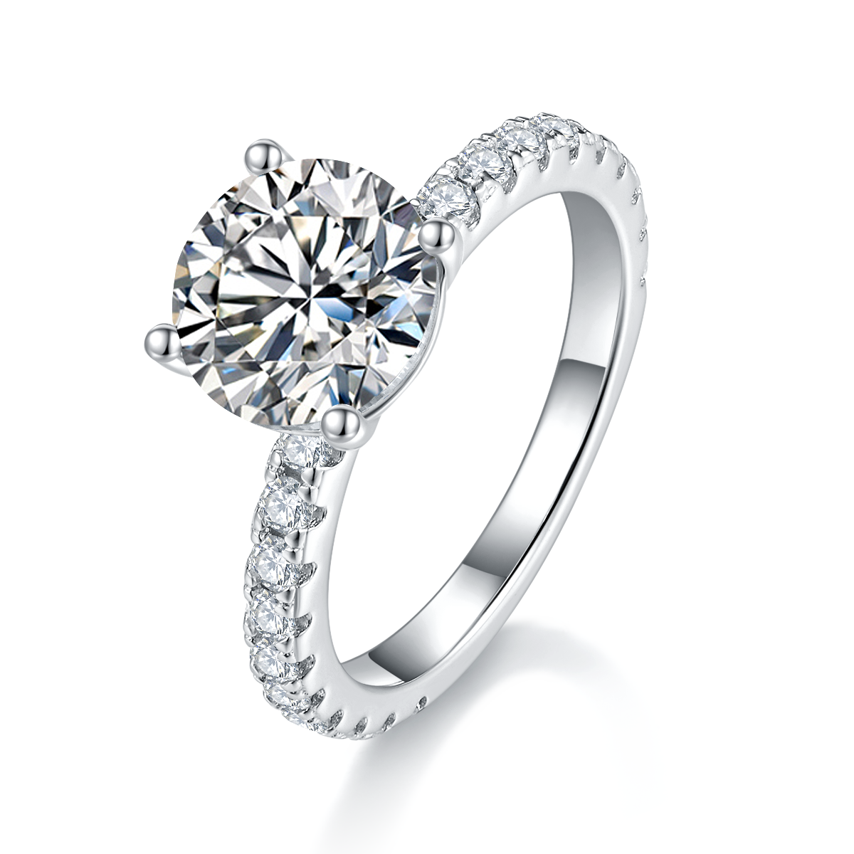 R240315017款S925银镀18K白金圆形莫桑钻女戒8.0mm/2.0CT
