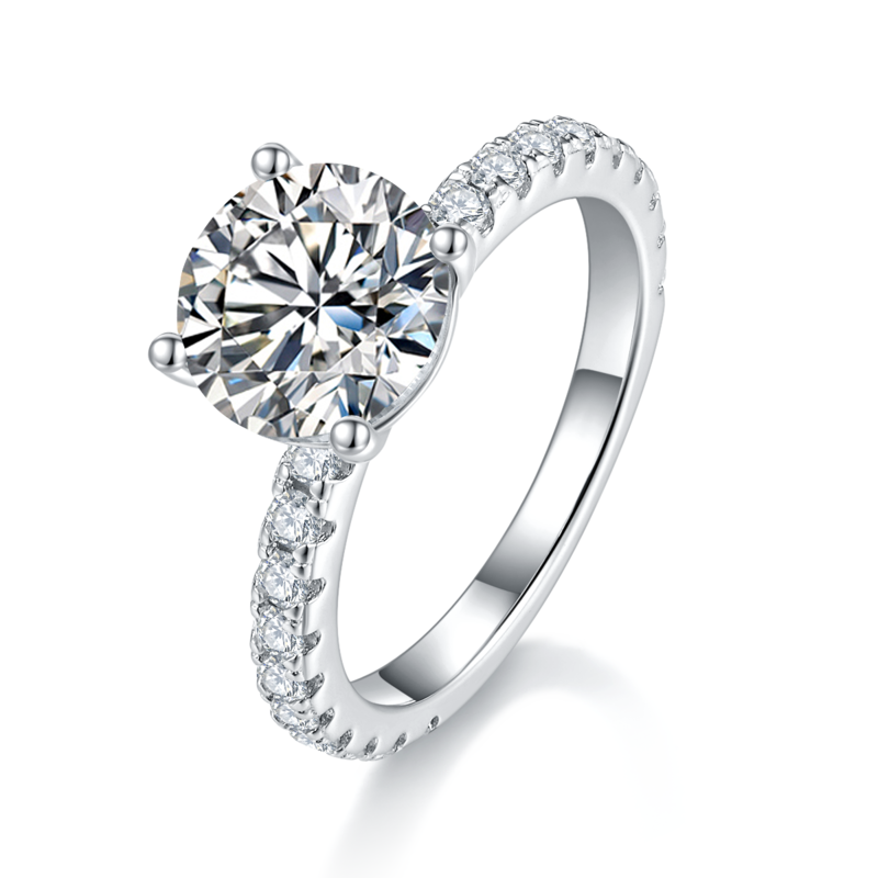 R240315017款S925银镀18K白金圆形MoissaniteWomen's Ring8.0mm/2.0ct