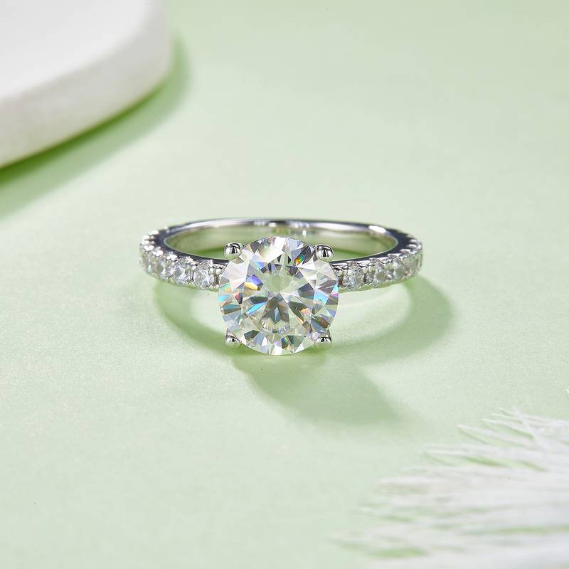R240315017款S925银镀18K白金圆形MoissaniteWomen's Ring8.0mm/2.0ct