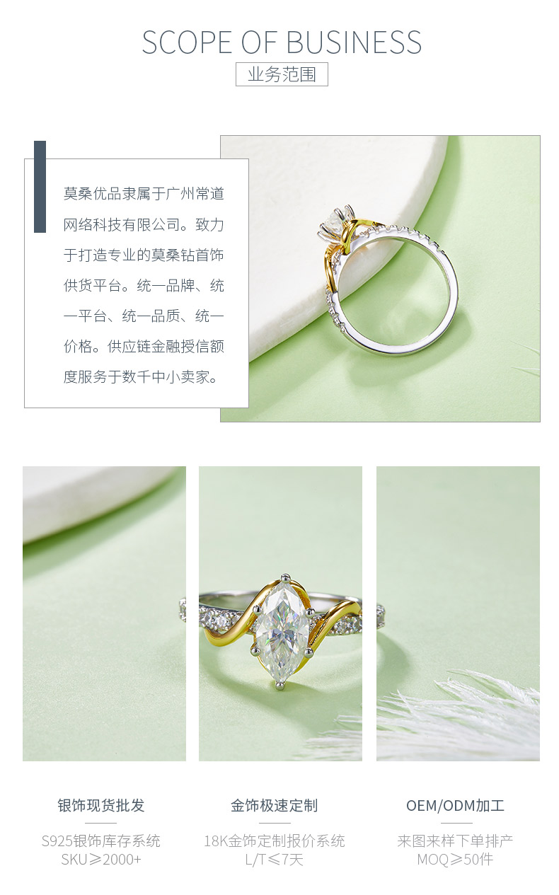 R221113001款S925银镀18K白金分色马眼形莫桑钻女戒1.0CT - 3