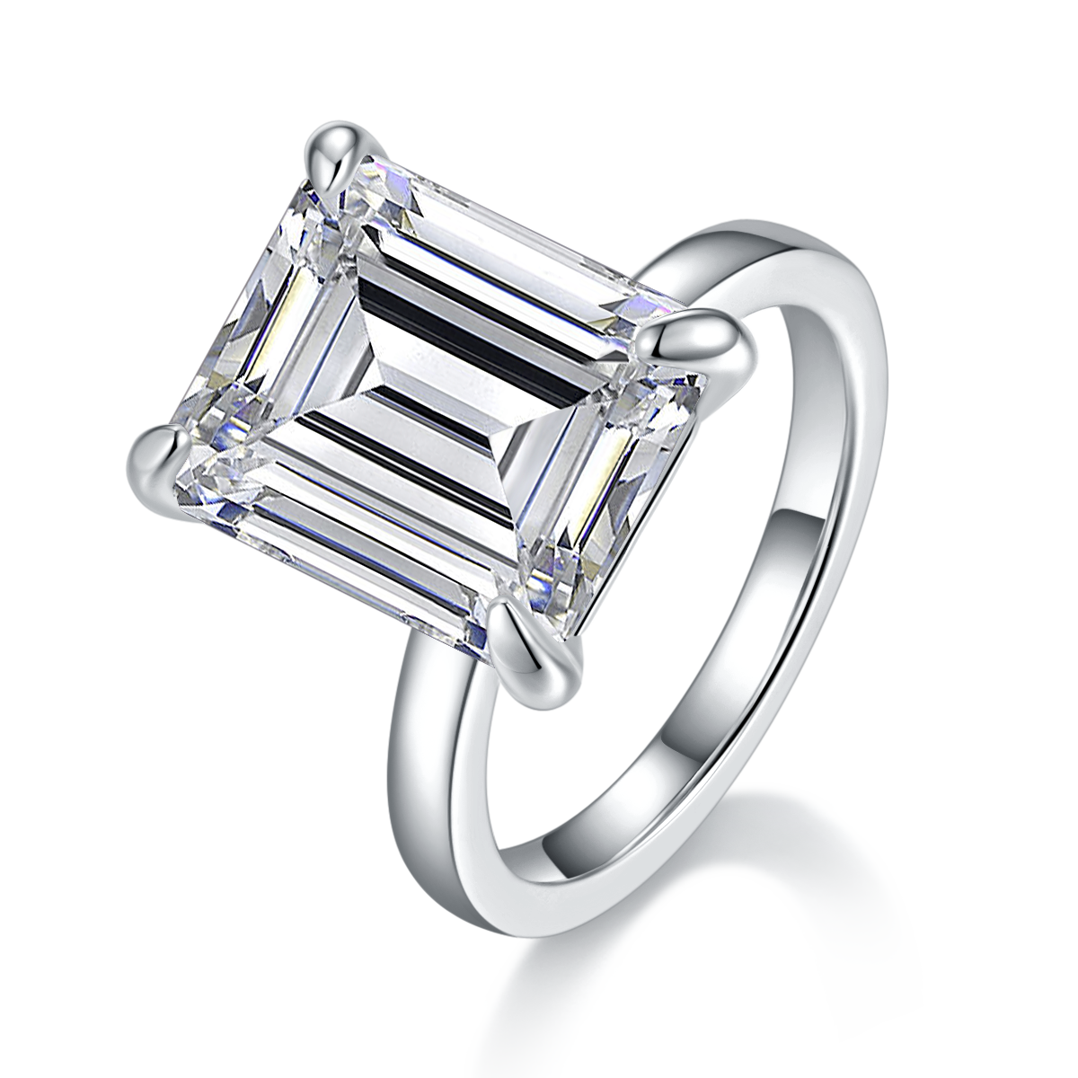 R240422022款S925银镀18K白金祖母绿形莫桑钻女戒12*8mm/8.0CT
