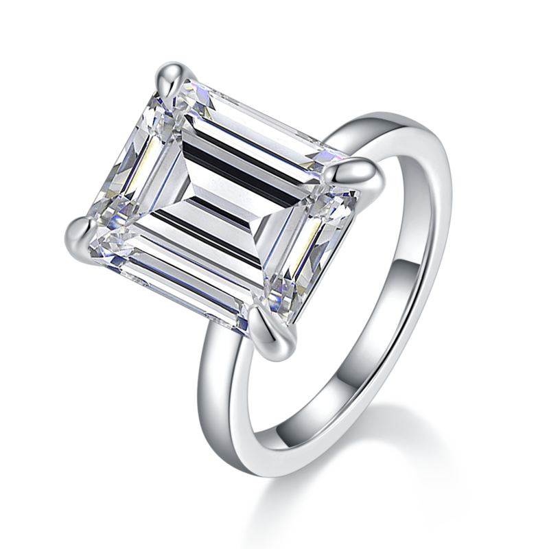 R240422022款S925银镀18K白金祖母绿形莫桑钻女戒12*8mm/8.0CT