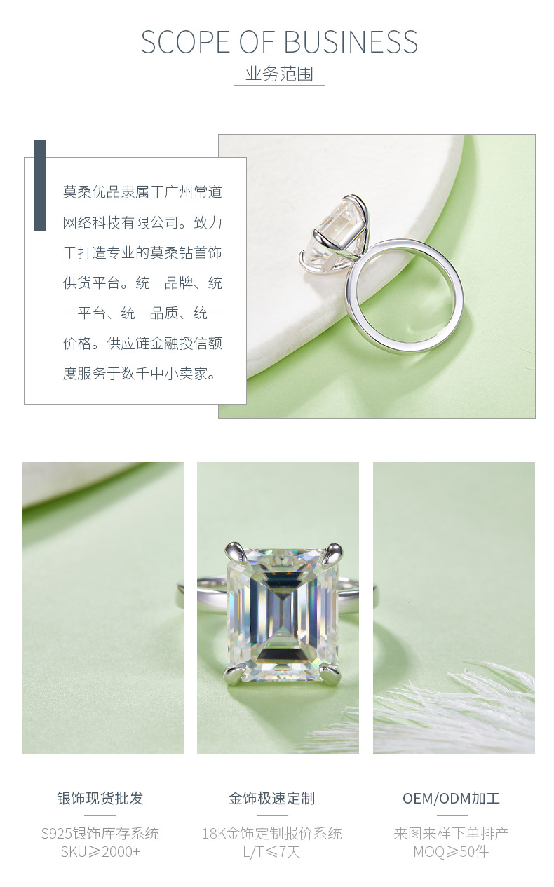 R240422022款S925银镀18K白金祖母绿形莫桑钻女戒12*8mm/8.0CT - 3