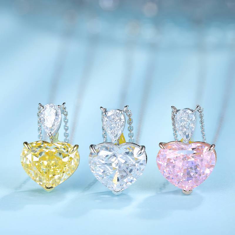 N031爱心高碳钻S925银镀白金Necklace3.0ct