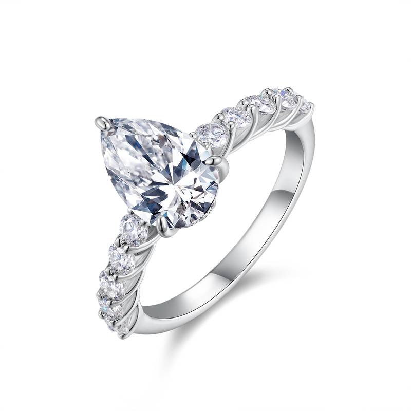 R15295款S925银镀18K白金Women's Ring梨形Moissanite3.0ct