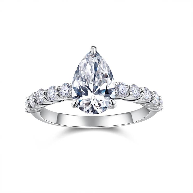 R15295款S925银镀18K白金Women's Ring梨形Moissanite3.0ct