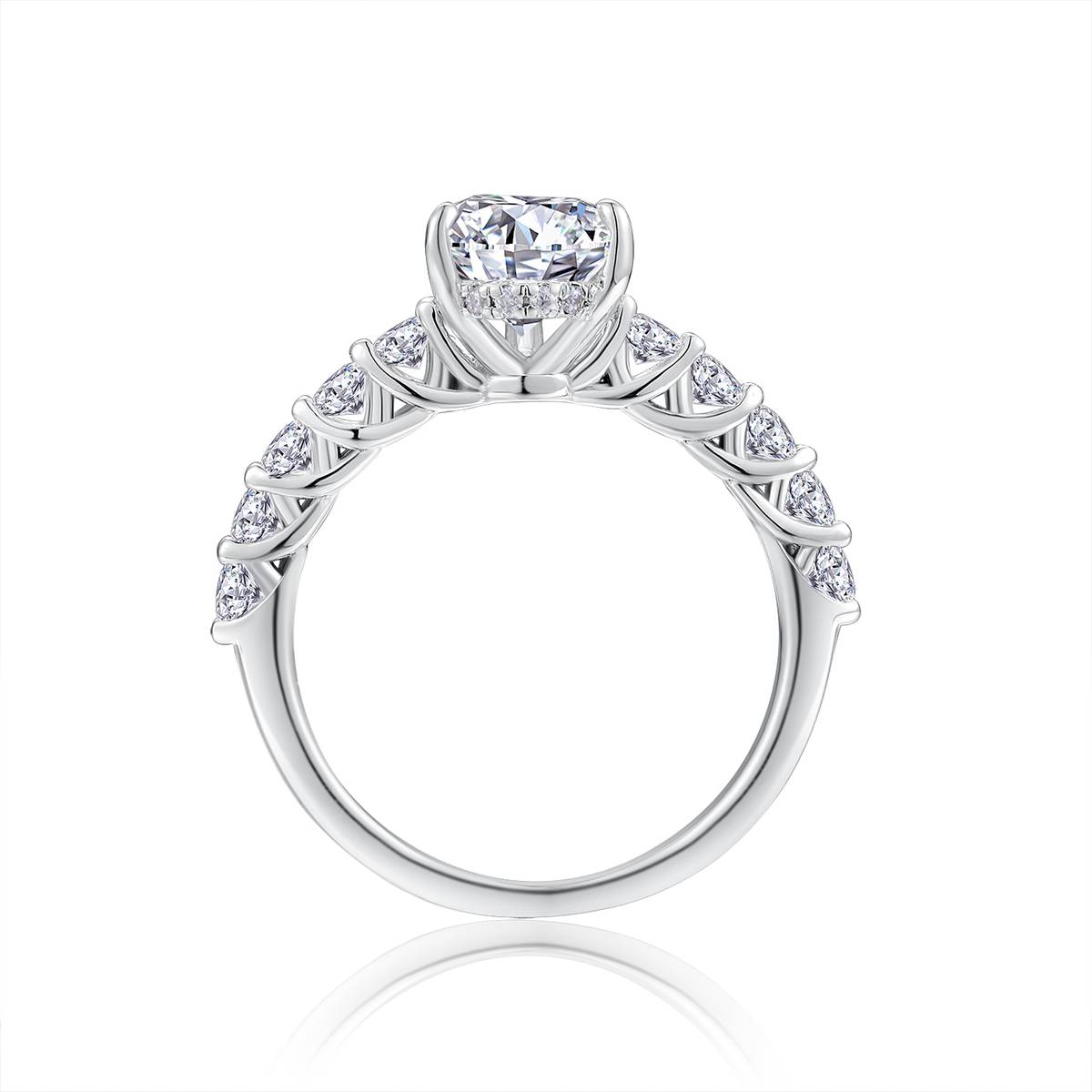 R15295款S925银镀18K白金Women's Ring梨形Moissanite3.0ct
