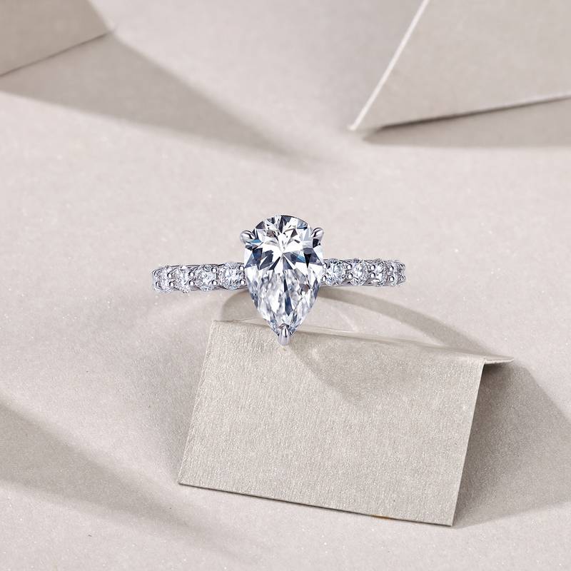 R15295款S925银镀18K白金Women's Ring梨形Moissanite3.0ct