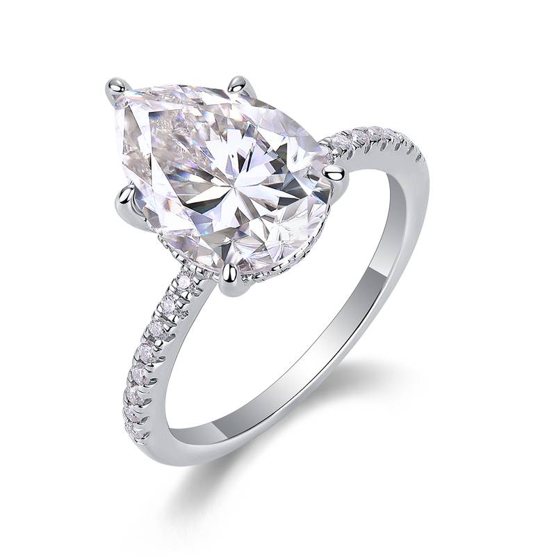 R15268款S925银镀18K白金女戒梨形莫桑钻5.0CT