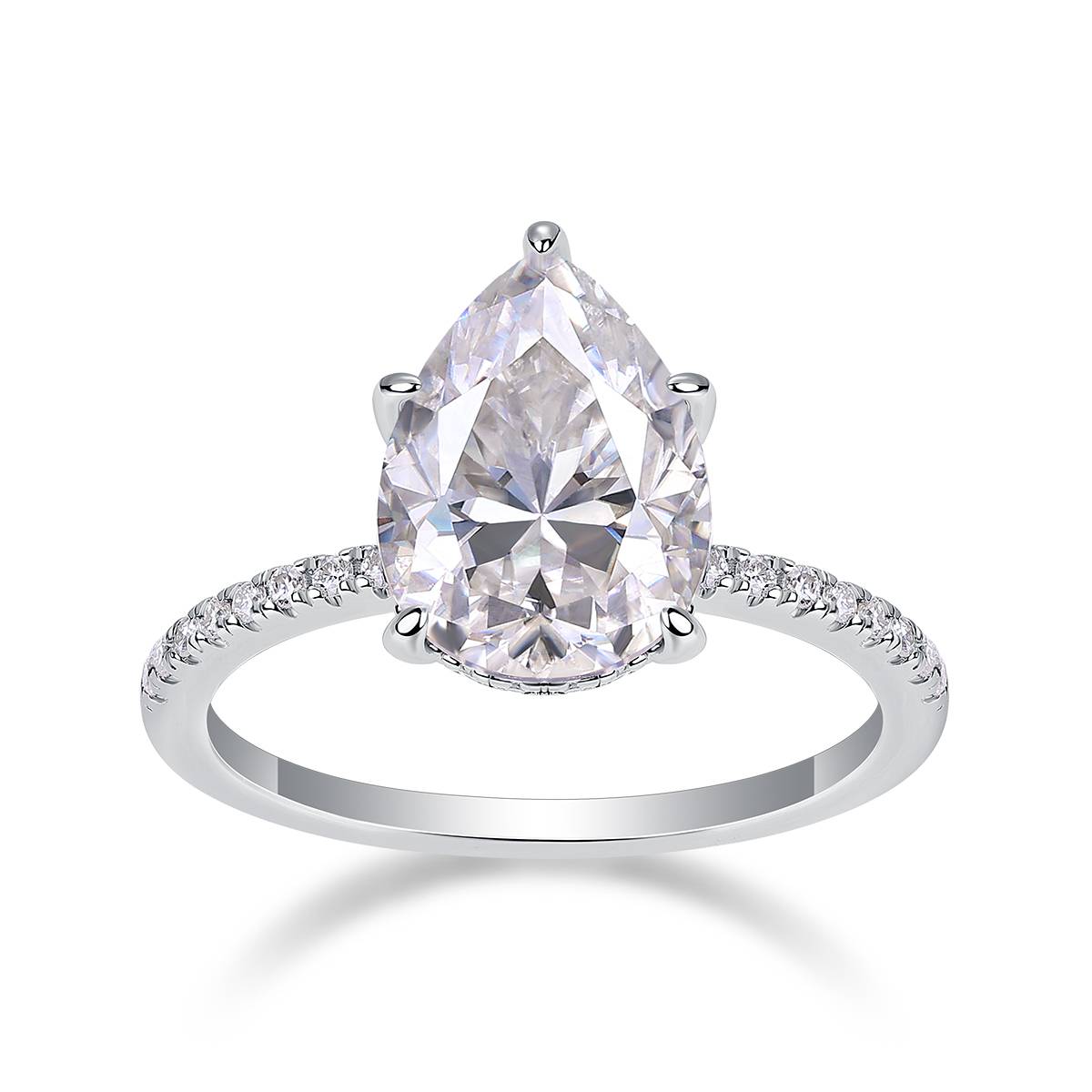 R15268款S925银镀18K白金女戒梨形莫桑钻5.0CT