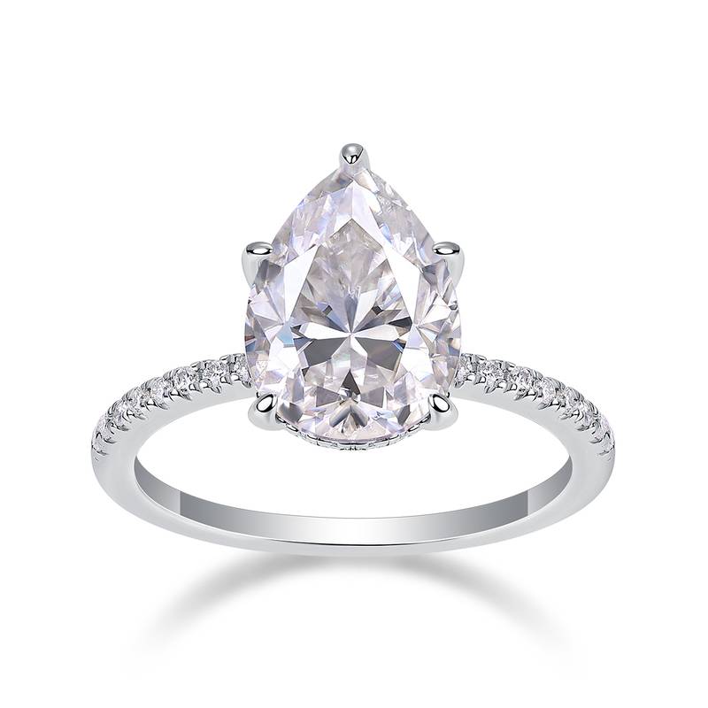 R15268款S925银镀18K白金女戒梨形莫桑钻5.0CT