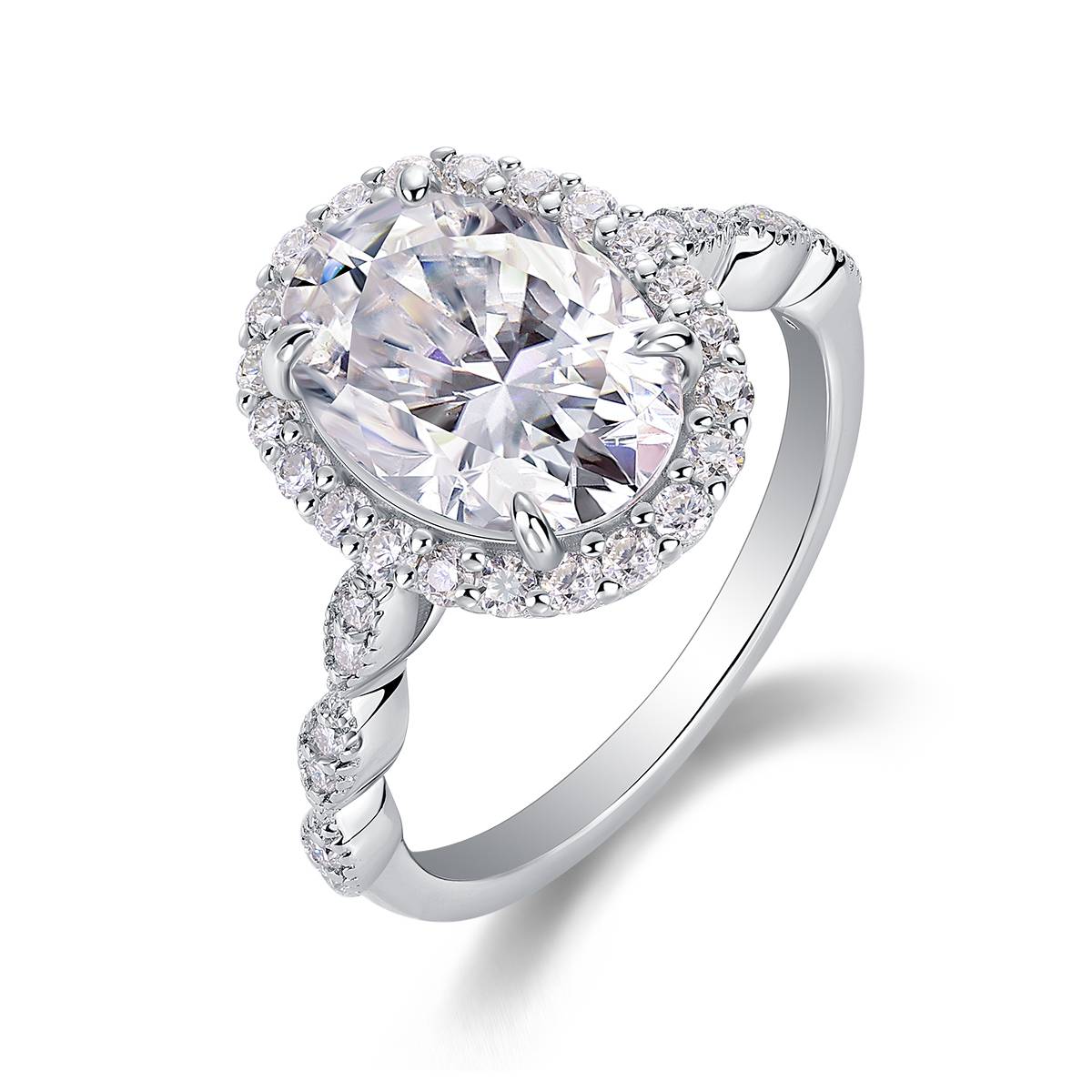 R15324款S925银镀18K白金女戒旦形莫桑钻4.5CT