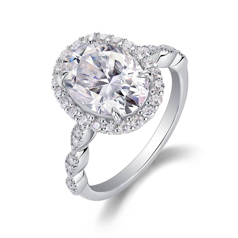 R15324款S925银镀18K白金女戒旦形莫桑钻4.5CT