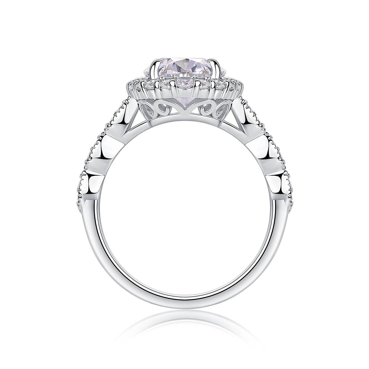 R15324款S925银镀18K白金女戒旦形莫桑钻4.5CT
