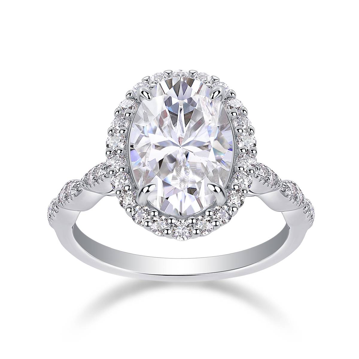 R15324款S925银镀18K白金女戒旦形莫桑钻4.5CT