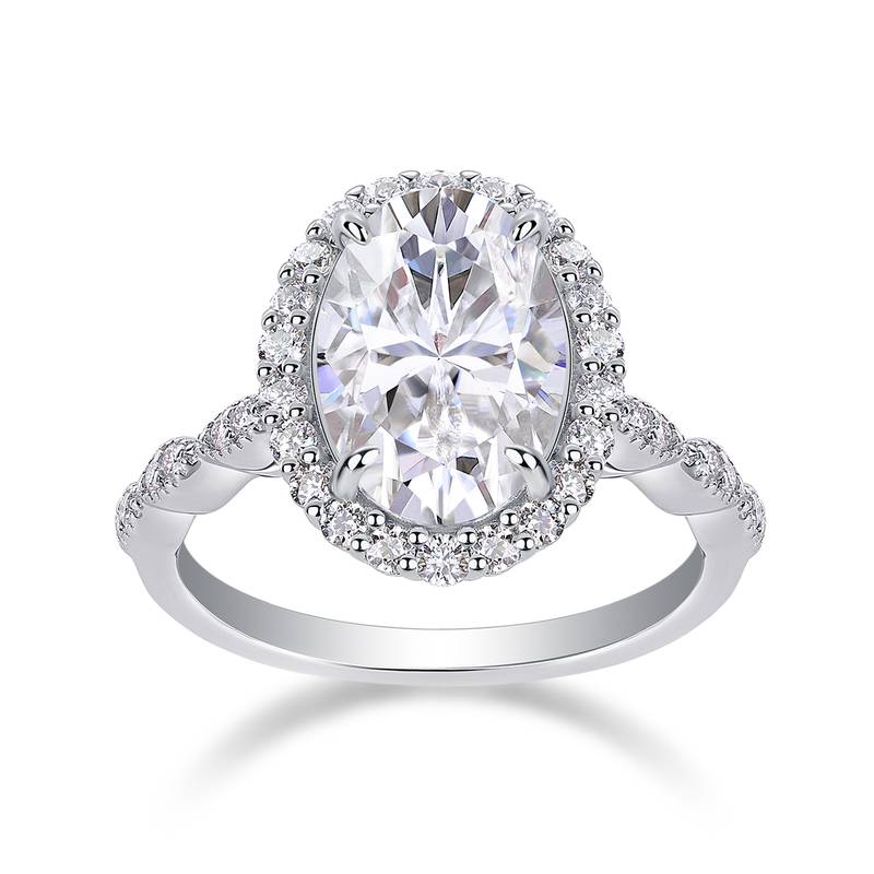 R15324款S925银镀18K白金女戒旦形莫桑钻4.5CT