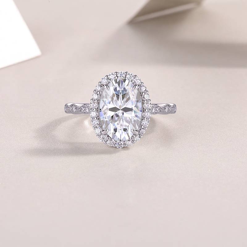 R15324款S925银镀18K白金女戒旦形莫桑钻4.5CT