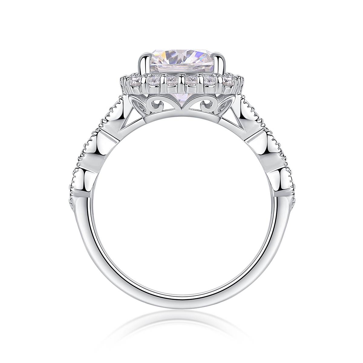 R15325款S925银镀18K白金Women's Ring枕形Moissanite3.0ct