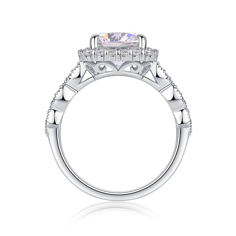R15325款S925银镀18K白金女戒枕形莫桑钻3.0CT