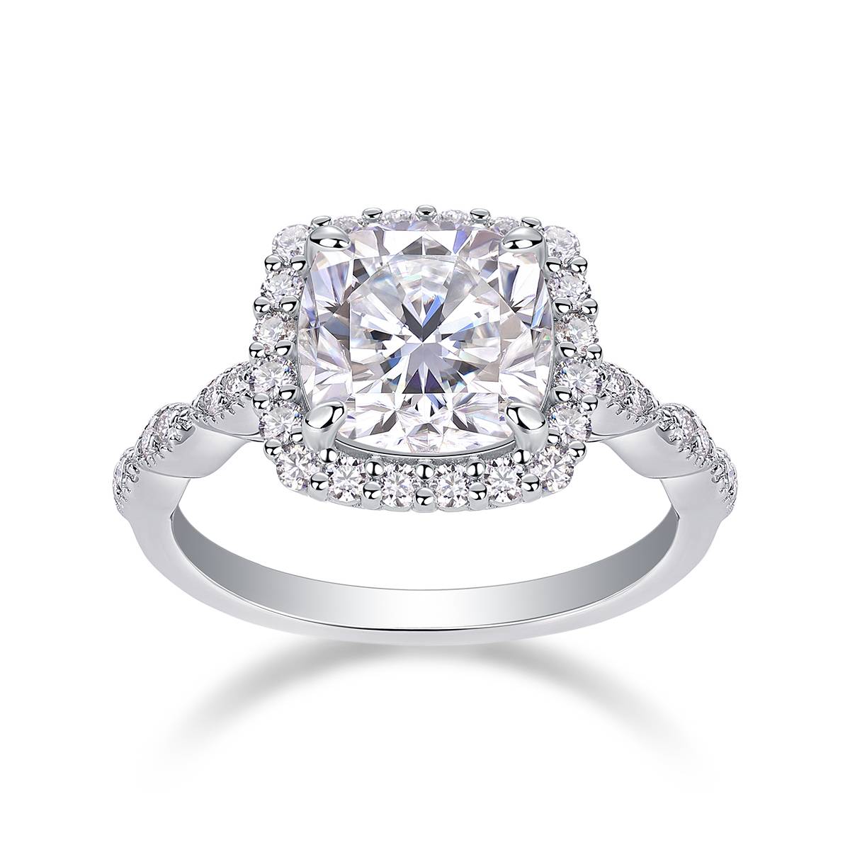 R15325款S925银镀18K白金Women's Ring枕形Moissanite3.0ct