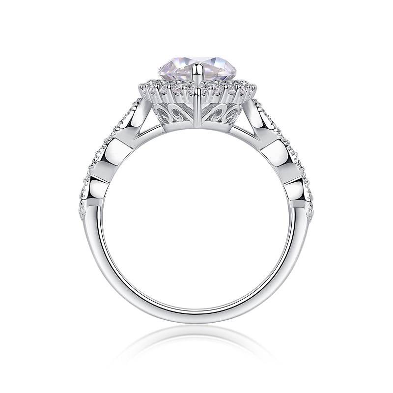 R15321款S925银镀18K白金女戒马眼形莫桑钻3.0CT